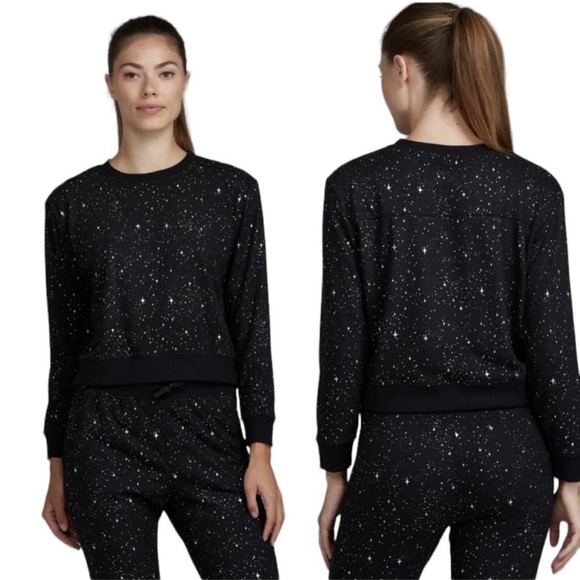 Noli Celestial Crew Neck Sweatshirt Black + Holographic Stars *S - Picture 3 of 6